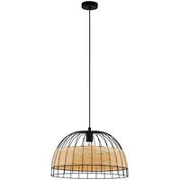 EGLO Hängeleuchte Anwick, Natur, Schwarz, Holz, Metall, Rattan, massiv, rund,rund, 110 cm, Lampen & Leuchten, Innenbeleuchtung, Hängelampen, Esstischlampen