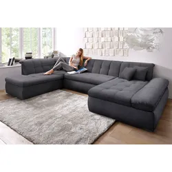 Wohnlandschaft DOMO COLLECTION "Moric Luxus incl. Zierkissen", grau, B:353cm H:80cm T:216cm, Chenille (85% Polyester, 15% Acryl), Sofas, U-Form, bis 140kg pro Sitzplatz belastbar, XXL B/T/H: 353/216/80 cm