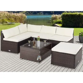 CASARIA Polyrattan Ecklounge Braun/Creme dicke Rückenpolster