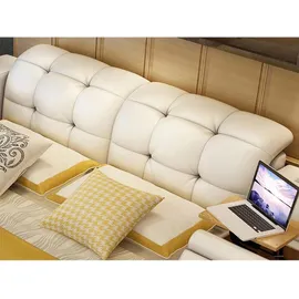 aea Luxus Funktions Bett mit Tresor Laptop Ablage Doppel Ehe Betten xxl Hotel Leder - Beige
