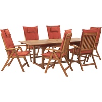 Beliani Gartenmöbel Set Akazienholz 6-Sitzer rechteckig Auflagen terracotta JAVA