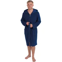 WeWo Fashion Herrenbademantel WEWO FASHION "2031, ideal für Sauna & Spa, Hotelbademantel, Morgenmantel" Gr. L, blau (dunkelblau), L:110cm, Leichtfrottier, Hausmäntel, Gürtel