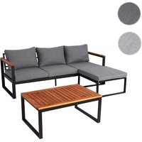 Mendler Garten-Garnitur HWC-L26b, Gartenlounge Sitzgruppe Lounge-Set Sofa, Aluminium Akazie Holz MVG-zertifiziert - dunkelgrau