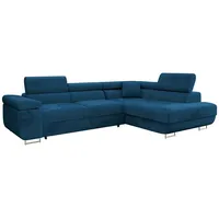 MIRJAN24 Ecksofa Torezio, Stilvoll Eckcouch mit Bettkasten und Schlaffunktion, Moderne Schlafsofa (Manila 26, Seite: Rechts) - Blau/Silber