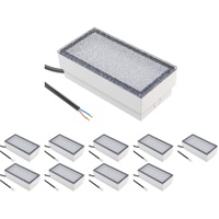 ledscom.de 10 Stück LED Pflasterstein Bodeneinbauleuchte CUS für außen, IP67, eckig, 20 x 10cm, 2,9 W, 228lm, kaltweiß
