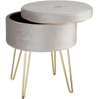 Tectake Sitzhocker mit Stauraum, rund, gepolstert, in Samtoptik