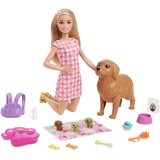 Barbie blond mit Hund und Welpen