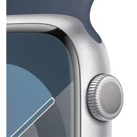 Apple Watch Series 9 GPS 45 mm Aluminiumgehäuse silber, Sportarmband sturmblau M/L