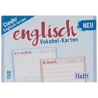 häfft® verlag 100 Stück A8, Standard einzeln: Vokabel-Karten zum Beschriften, mit Zusatzinfos für Englisch, 4-farbiges Deckblatt, 2-seitig