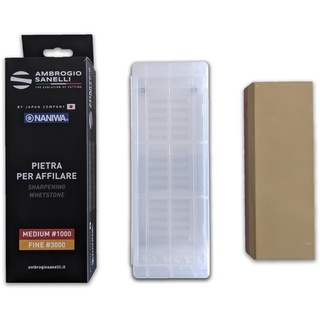 Sanelli Ambrogio Sanelli Naniwa Basic Stone 2-in-1 Kombi-Messerschärfer, mittlere Körnung #1000 und Finishing #3000, ideal für normale Messer, Made in Japan