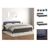 vidaXL Boxspringbett mit Matratze & LED Dunkelgrau 200x200 cm Samt