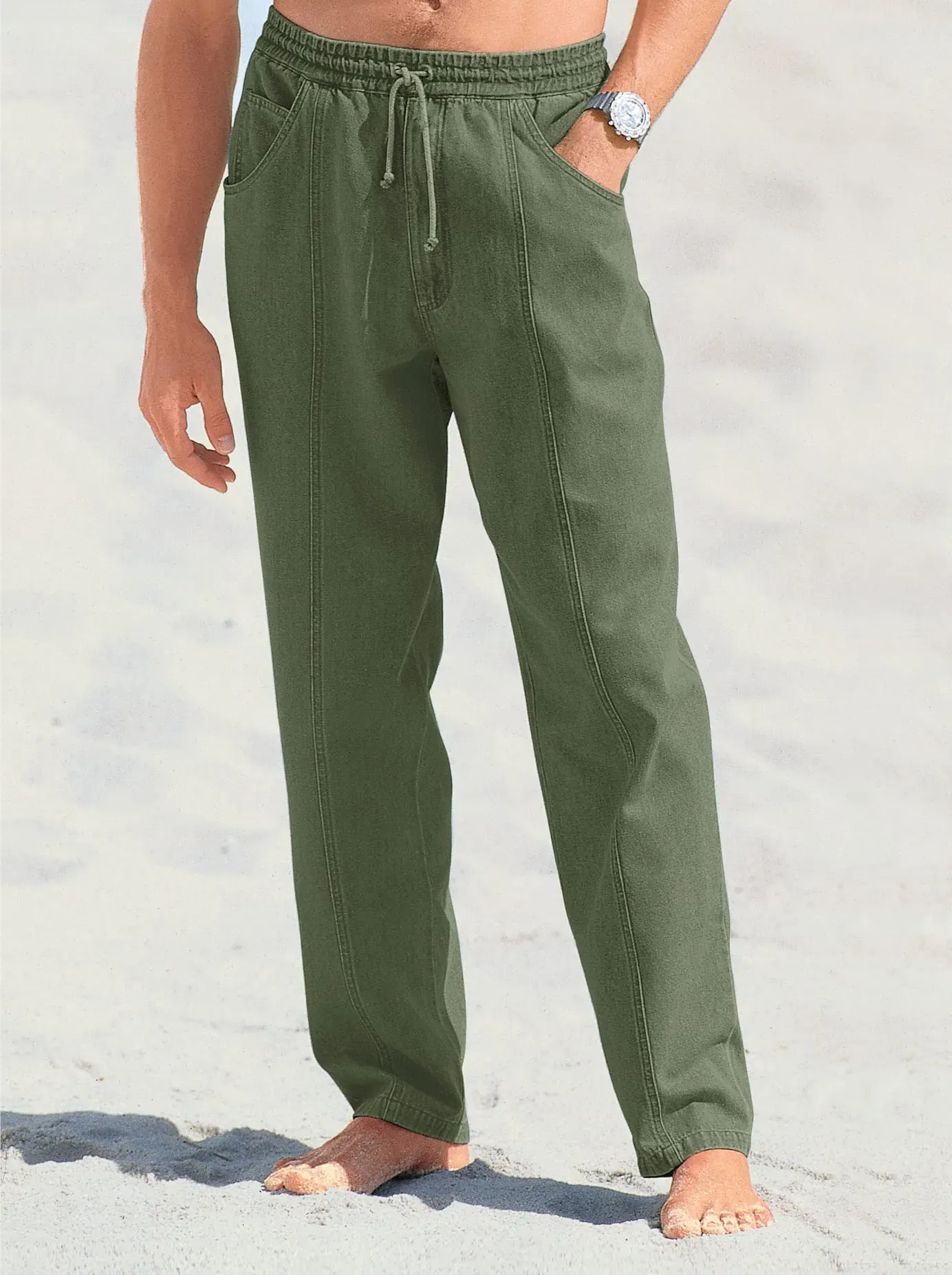 Trainingshose CLASSIC, Herren, Gr. 26, Unterbauchgrößen, grün (khaki), 100% Baumwolle, unifarben, lang, Hosen Trainingshose