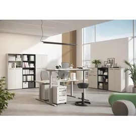 Germania Eckverbindungsplatte "Agenda", silber (lichtgrau, silber), B:80cm H:91cm T:80cm, Metall, Spanplatte, Ansatztischplatten, mit Stützfuß aus Metall