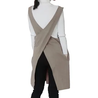 Weiche einfarbige Baumwoll-Leinen-Schürze für Damen, japanischer Stil, Kochschürze, Geschenk für Einweihungsparty, Kaki, [18-25 inches (width), 31 inches (length)] - [18-25 inches (width), 31 inches (length)]