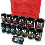 KIRXST 14tlg Schlagschrauber Nüsse Set, 1/2 Zoll Steckschlüsselsatz 11-32mm, Metrischer kurzer Stecknuss Satz für Pneumatische und Elektrische Schlagschrauber