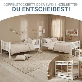 Homestyle4u Etagenbett 90 x 200 cm Kiefer massiv lackiert weiß