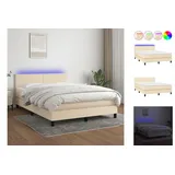 vidaXL Boxspringbett mit Matratze & LED Creme 140x200 cm Stoff