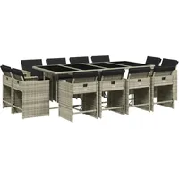 VidaXL 13-tlg. Garten-Essgruppe mit Kissen Hellgrau Poly Rattan