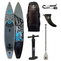 Runga-Boards Inflatable SUP-Board Runga TOA-RACE AIR GREY 12.6 Stand Up Paddling SUP iSUP, (Set 3, mit Trolley-Rucksack, doppelhub Pumpe, Carbon/Kunststoff Paddel) Set 3