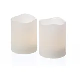 MARELIDA LED Mini Kerzen Echtwachskerzen flackernd mit Timer H:6cm, D:5cm - 2er Set (weiß)