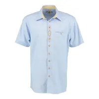 OS Trachten Trachtenhemd Jutou Herren Kurzarmhemd mit Paspeltasche blau 45/46