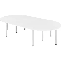 bümö Konferenztisch oval 320x160 cm großer Besprechungstisch in weiß, Besprechungstisch mit Chromfüßen, Meetingtisch für 8 Personen, Tisch für