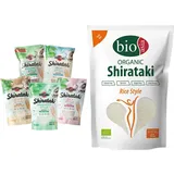 MIYATA Shirataki Mischkarton mit 5 verschiedenen Sorten, 1 x 1350 g & BIOASIA Bio Shirataki Reis aus Bio-Konjakmehl – Mit niedrigem Kaloriengehalt – Zucker-, fett- und glutenfrei (1 x 270 g)