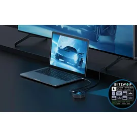 BLITZWOLF 8-in-1 Smart Display Docking Station, USB-C zu 2x USB 3.0 + HDMI 4K@60Hz + SD + USB-C PD