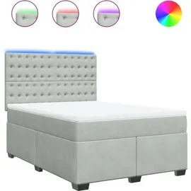 vidaXL Boxspringbett mit Matratze Hellgrau 160x200 cm Samt