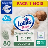 lotus Baby Douceur Naturelle – Windeln Größe 1 (2-5 kg/Neugeborene), Pack 1 Monat – 80 Windeln