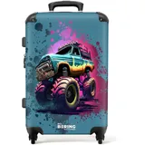 NoBoringSuitcases.com® Reisekoffer Koffer Kinder Jungen Trolley Gepäck Weichgepäck Koffer Monstertruck - Graffiti - Rosa - Neon - Kinder Koffer Jungs Koffer mittelgroß, 67x43x25cm