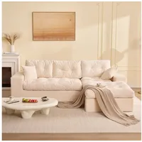 LITBIRD Ecksofa 3-Sitzer Sofa mit Marshmallow-Softpolster & Modulares Recamiere Sofa, 1 Teile, Cordstoff Schlafsofa & Relaxsofa, Wohnzimmer Sofa beige