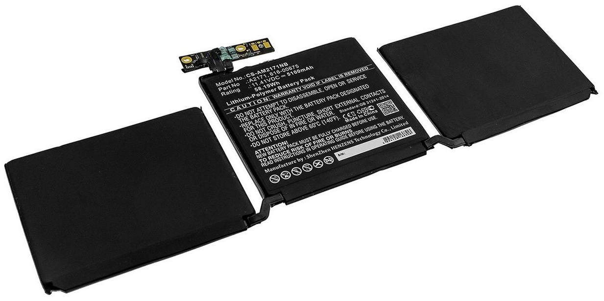 PowerSmart CS-AM2171NB Laptop-Akku für Apple A2171,616-00675, Macbook Pro EMC 3301,MacBook Pro 13 Inch Two Thunderbolt 3,Macbook Pro Retina 13.3 A2159,MUHP2LL,MUHR2LL Li-Polymer 5100 mAh (11,41 V) schwarz