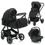 fillikid 3-1 Kombi-Kinderwagen-Set Fill Jaguar mit Sportsitz, Babywanne mit Matratze, Babyschale, Wickeltasche mit Wickelauflage, Adapter, Regenschutz & Insektenschutz - Dunkelgrau Melange