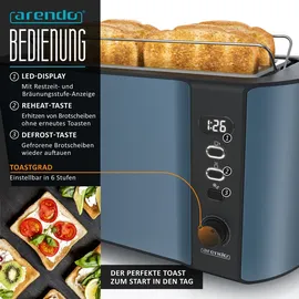 Arendo 2-teiliges Frühstücksset - Edelstahl Wasserkocher 1,5l, 4-Scheiben Langschlitz Toaster, Blau Matt