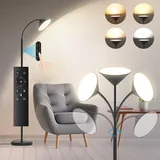 Stehlampe Wohnzimmer, 18W 1800LM LED Stehlampe Dimmbar, 4 Farbtemperaturen Leselampe Stehlampe Schwarz mit Fernbedienung und Touch-Steuerung, 192CM Hohe Einstellbar Stehleuchte für Schlafzimmer Büro