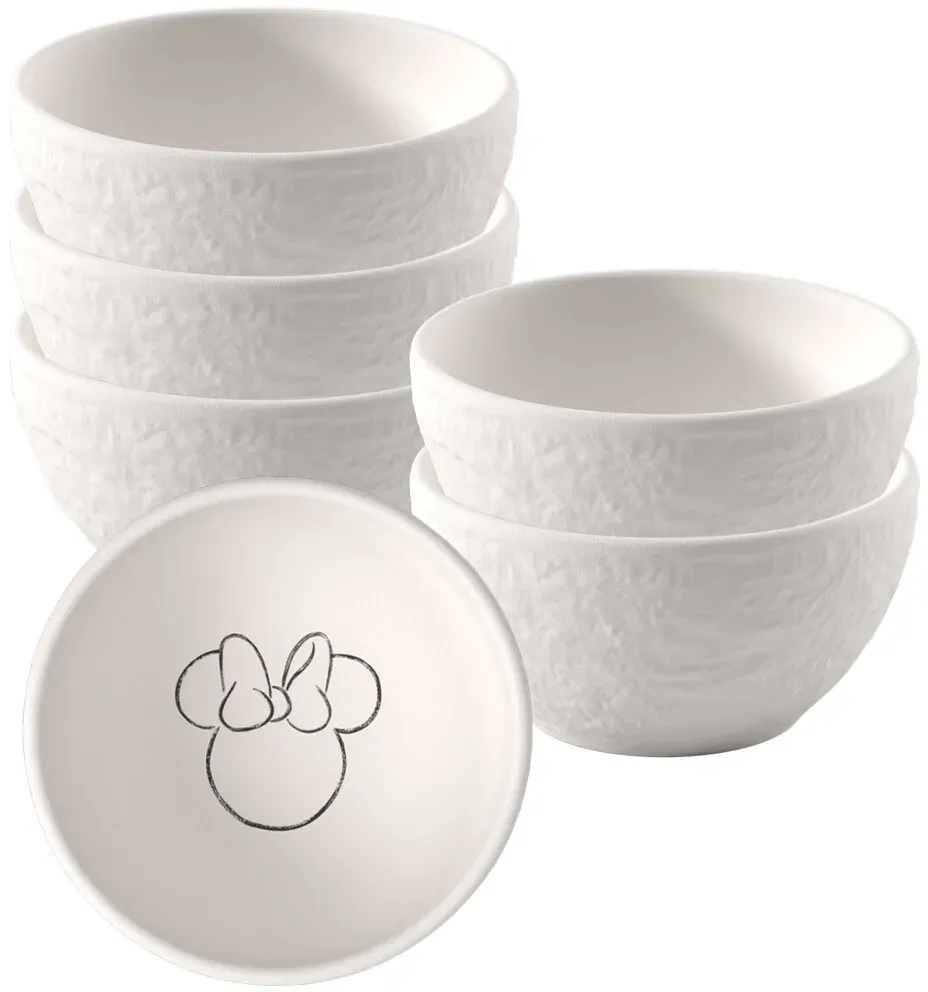 Dipschale VILLEROY & BOCH "Dipschalen Manufacture Rock Blanc - Mickey Mouse ø 7,7 cm 6er Set weiß", weiß, B:7,7cm H:4cm L:7,7cm T:7,7cm Ø:7,7cm, Schüsseln, Dipschale, Spülmaschinenfest, Mikrowellensicher