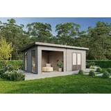 Wolff Finnhaus Seitenwandpaket inkl. 2 Fenster für WPC Gartenhäuser Tona 5024/6024 Hellgrau