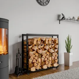 CLP Kaminholzregal Keri Metall 100 x 25 x 80 cm mit Rollen Schwarz