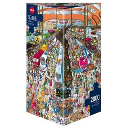 HEYE Puzzle 297305 – Train Station, Cartoon im Dreieck, 2000 Teile -…, 2000 Puzzleteile bunt