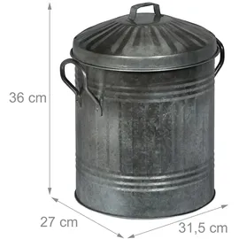 Relaxdays Ascheeimer Metall 10L mit Deckel Silber