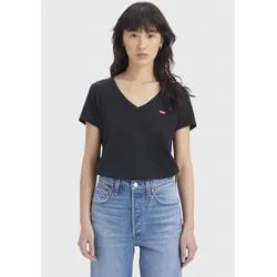 T-Shirt LEVI'S "VNECK TEE 2 PACK", Damen, Gr. XS (34), schwarz (mineral schwarz), Jersey, Obermaterial: 100% Baumwolle, casual, Basic hüftlang, V-Ausschnitt, Kurzarm, Shirts
