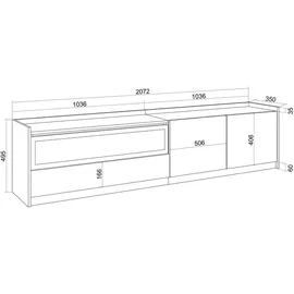 SKRAUT HOME Lowboard 207x50x37 cm Schwarz Eiche Holzwerkstoff
