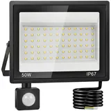 Plazique LED Strahler mit Bewegungsmelder Außen 50W,IP67 Wasserdicht LED Fluter,72 LEDs,5000LM Außenstrahler,Led Scheiwerfer,7000K Kaltweiß Flutlicht Außenstrahler für den Garten,Hof,Garage,Auffahrt