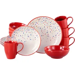 Kombiservice CREATABLE "Joy, Kombi-Service 16-tlg.", bunt (rot, bunt), 16 tlg., Steinzeug, Geschirr-Sets, Unregelmäßige bunte Punkte, Gute Laune Geschirr, Frisch, Freundlich