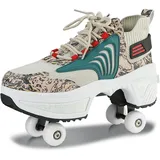 Schuhe mit Rollen für Jungen Mädchen, Rollschuhe mit 4 Einziehbaren Rädern, 2-in-1 Rollschuhen und Sneakers, Roller Skate Shoes für Kinder Teenager