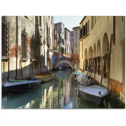 Glasbild ARTLAND "Boote auf Kanal in Venedig", gelb (farbe bild(er): gelb), B:60cm H:45cm, Bilder, in verschiedenen Größen