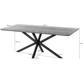 MASSIVMOEBEL24.DE Esstisch Mango 180x90x74 natur lackiert / Epoxid schwarz, Kreuzgestell rund anthrazit matt EPOXY