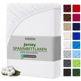 Svenson Jersey-Spannbettlaken aus Baumwolle - weich, elastisch und bequem für den täglichen Gebrauch, 180x200 cm, Weiß