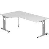 Hammerbacher Gradeo höhenverstellbarer Schreibtisch weiß L-Form, C-Fuß-Gestell silber 200,0 x 80,0/120,0 cm